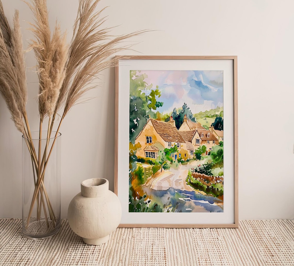 Cotswolds England Countryside Watercolor Art Print - Image 4