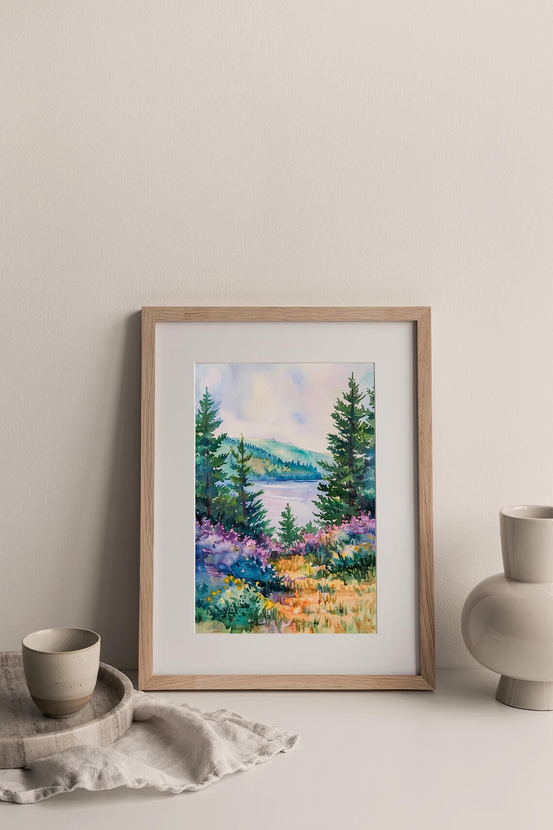 Acadia Landscape Watercolor Art Print, Pine Trees - Image 3