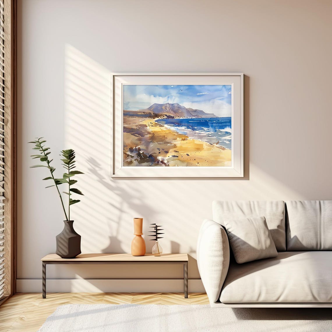 Lanzarote Golden Beach Volcanic Coast Watercolor Spain Poster - Image 2