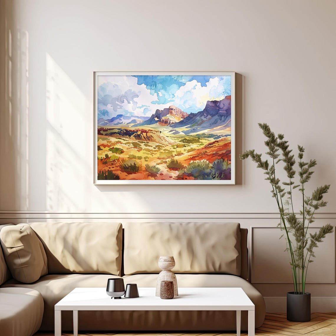 Golden Scenic Big Bend Texas Desert Mesa Canyon Watercolor Poster - Image 4