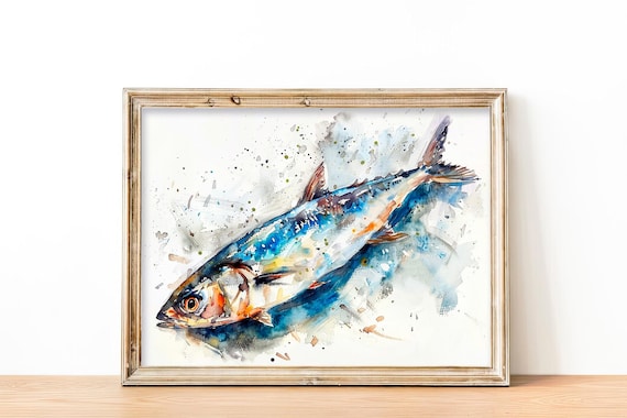 Sardine Art Print Fish Watercolor Painting Kitchen Wall Art Decor Gifts For Him By Feelingprints