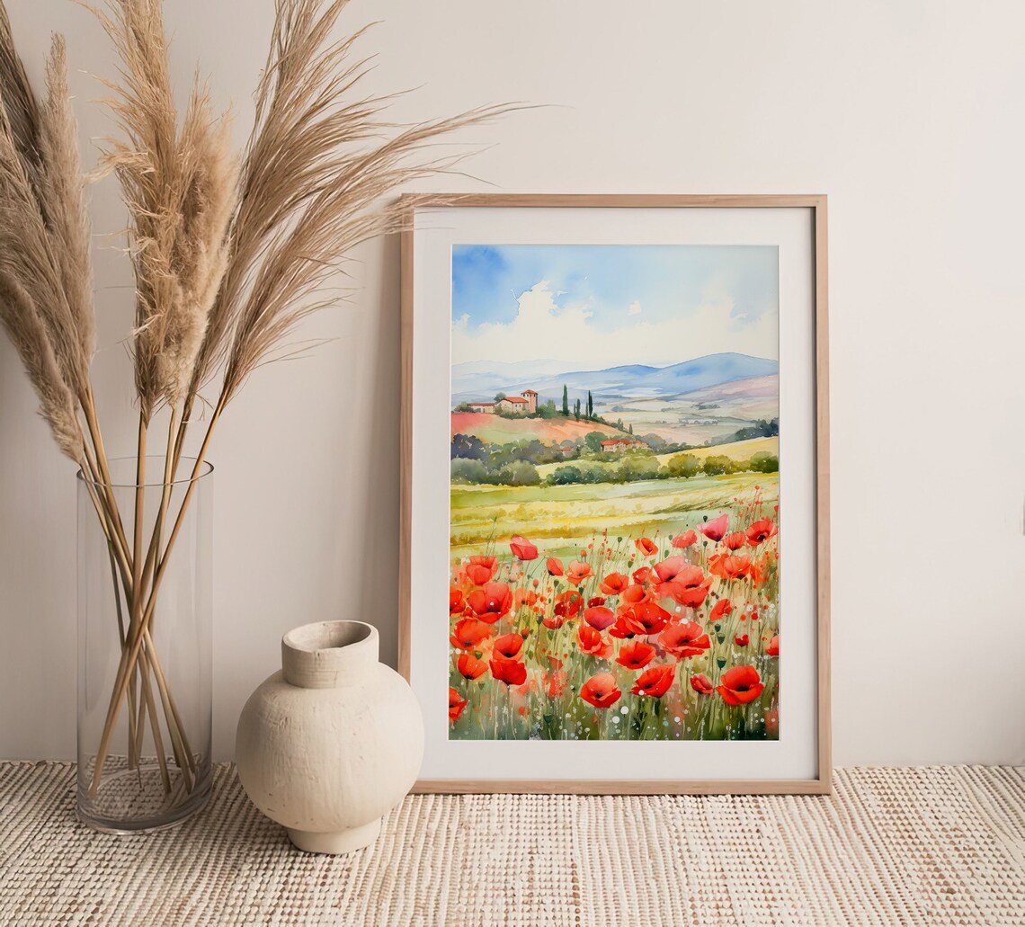 Tuscany Poppie Fields Watercolor Art Print - Image 5