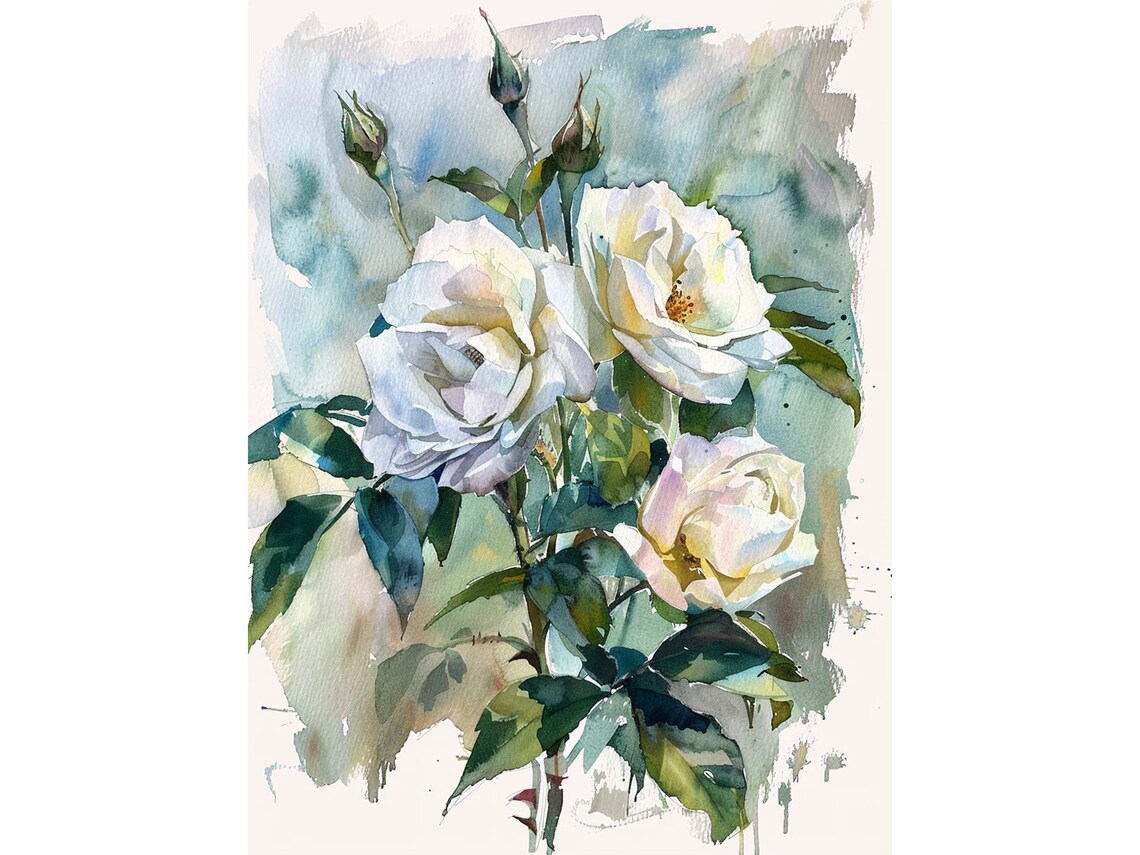 White Rose Watercolor Spring Gifts Wall Art Print