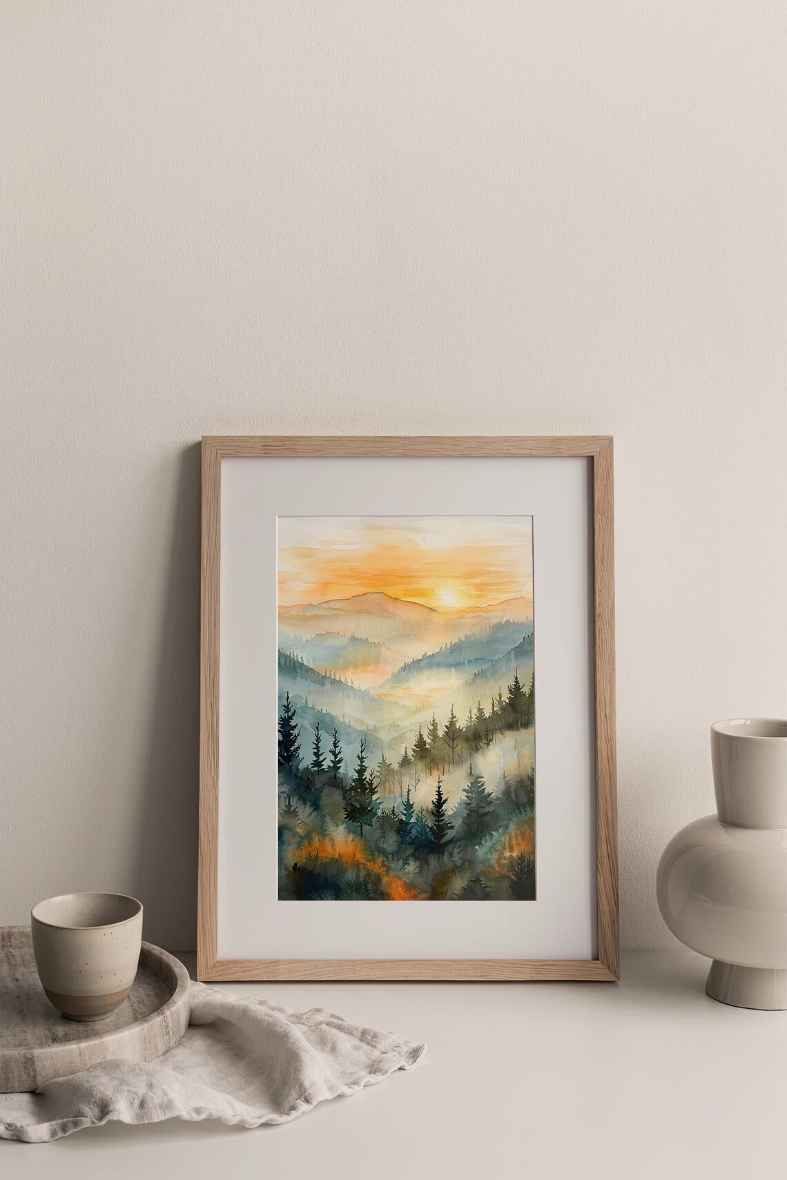 Smoky Mountains Watercolor Art Print, Foggy Forest - Image 3