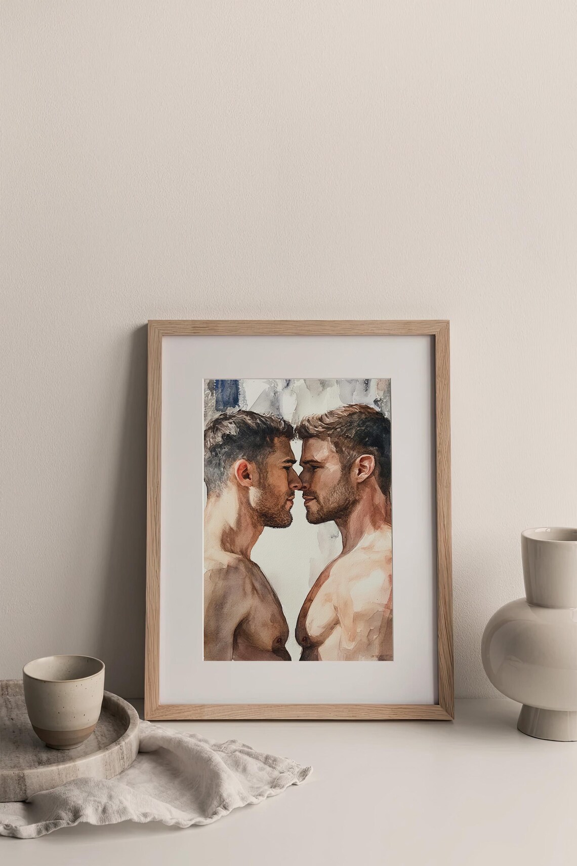 Kissing Male Bodies Watercolor Art Print - Image 3