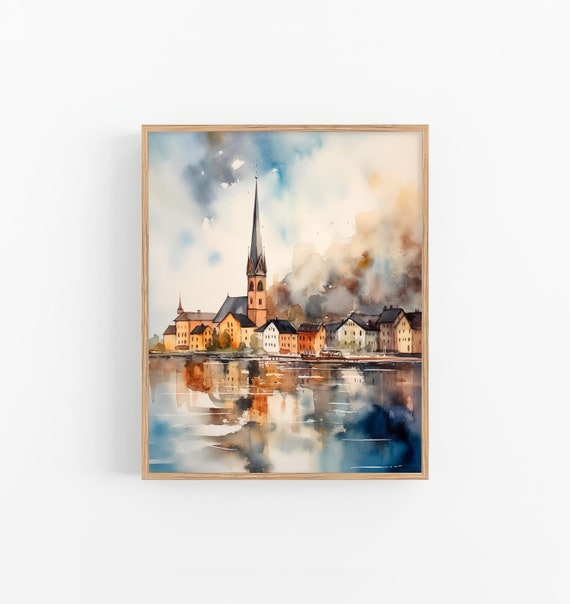 Stockholm Watercolor Cityscape Travel Poster