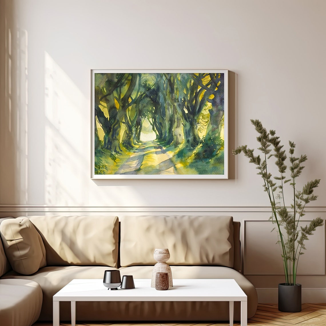 Dark Hedges Ireland Ancient Beech Tree Tunnel Watercolor Poster - Image 3