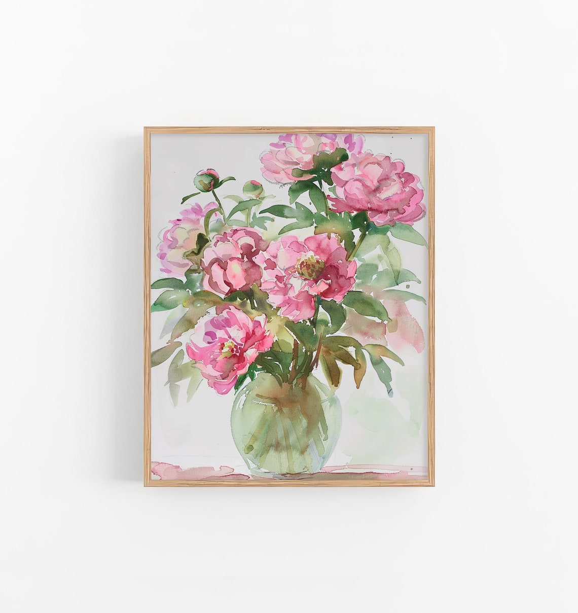 Pink Peonies Watercolor Floral Bouquet In Vase Spring Art Print