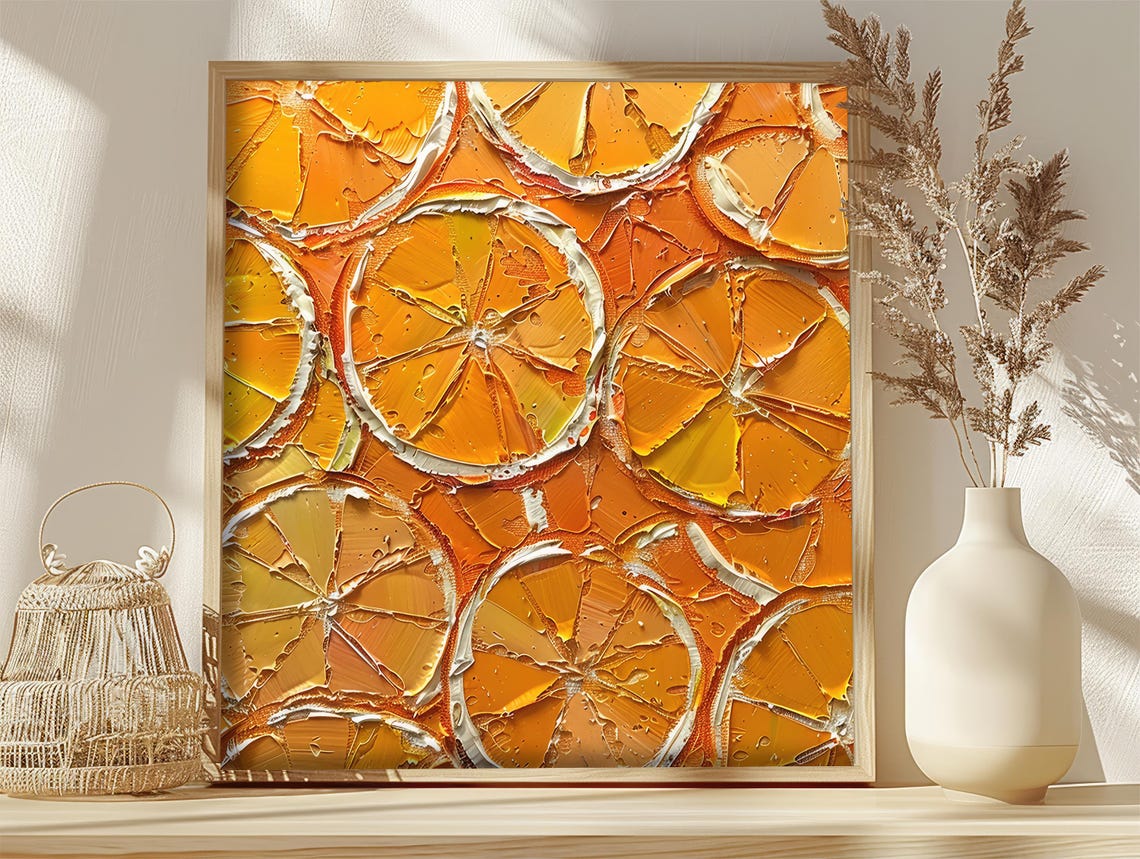 Orange Slices Oil Painting Citrus Fruit Texture Kitchen Poster - Image 3
