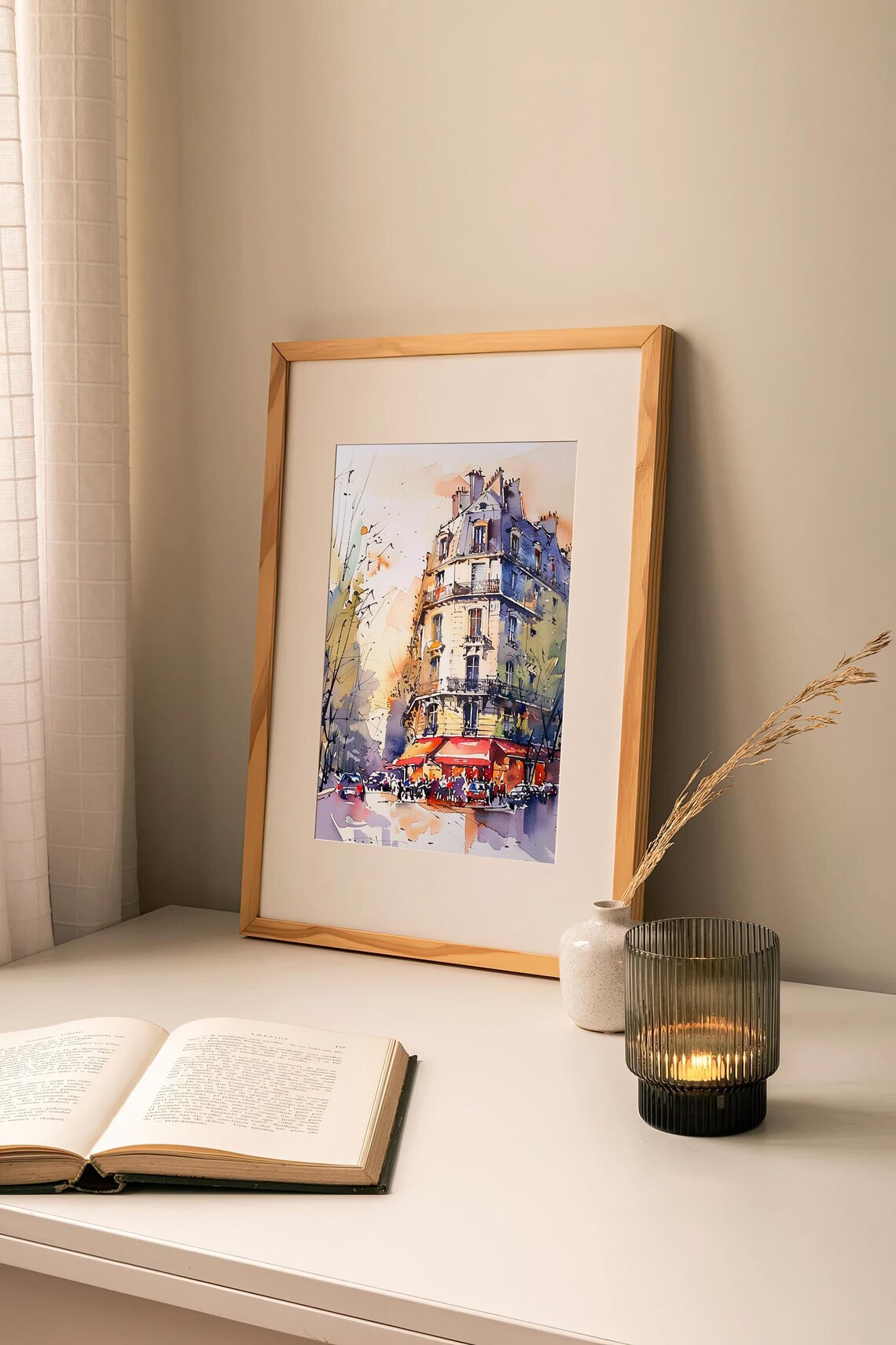 Paris Haussmann Building Street Cafe Watercolor Travel Poster - Image 2