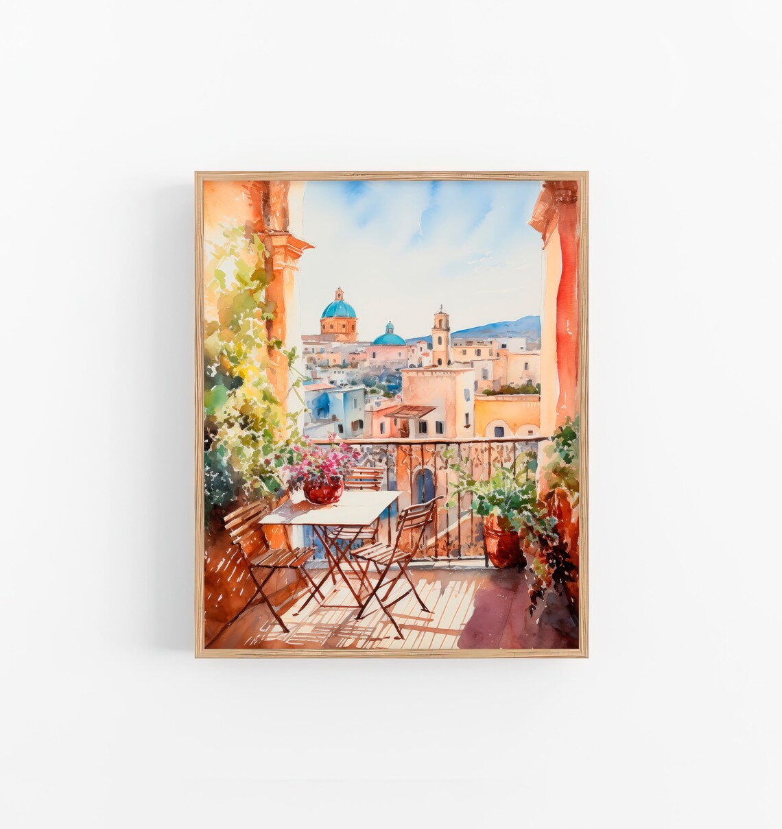 Sicily Watercolor Travel Poster, Italy Cityscape Artwork