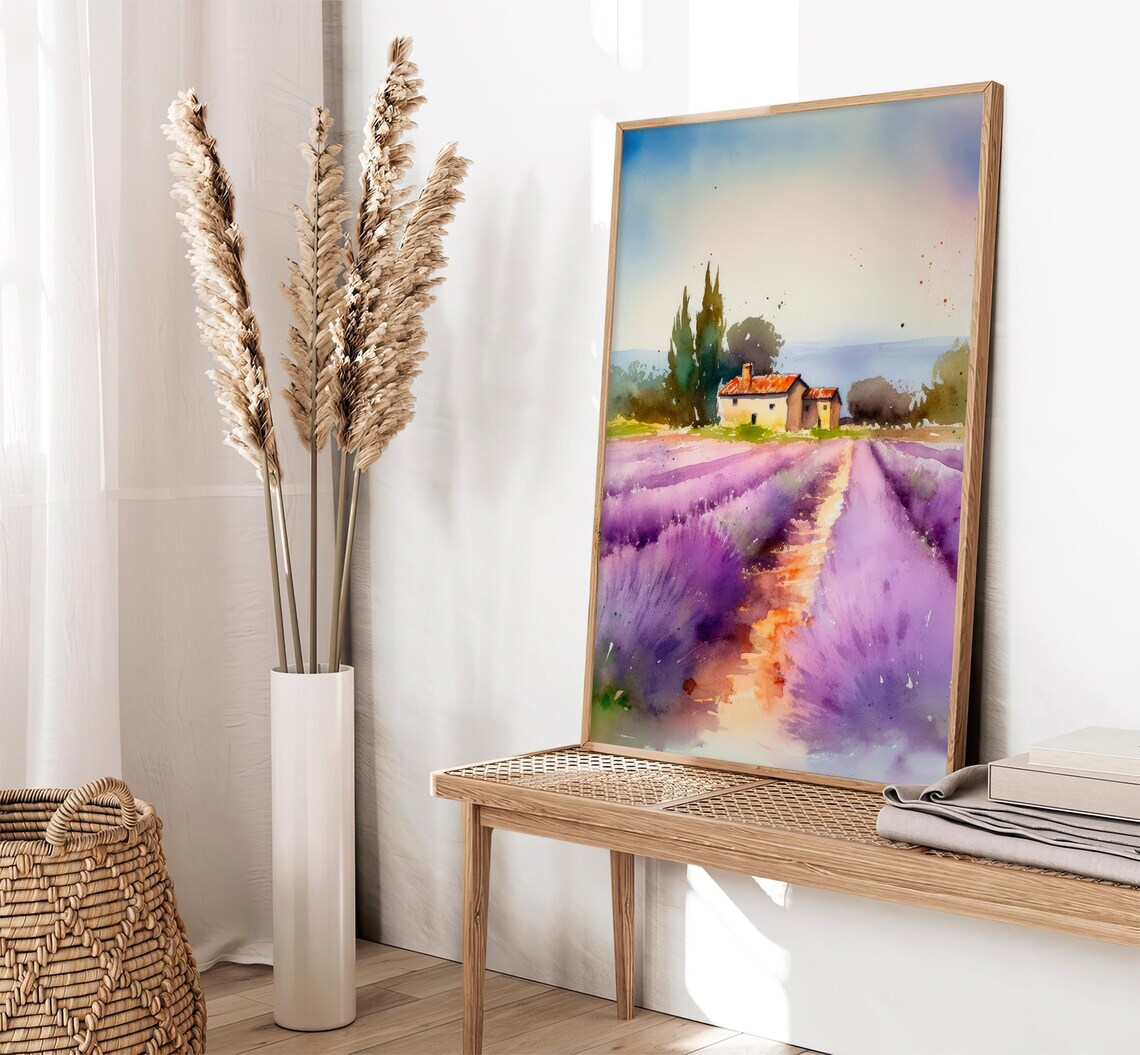 Provence Lavender Field Stone Farmhouse Watercolor France Poster - Image 3