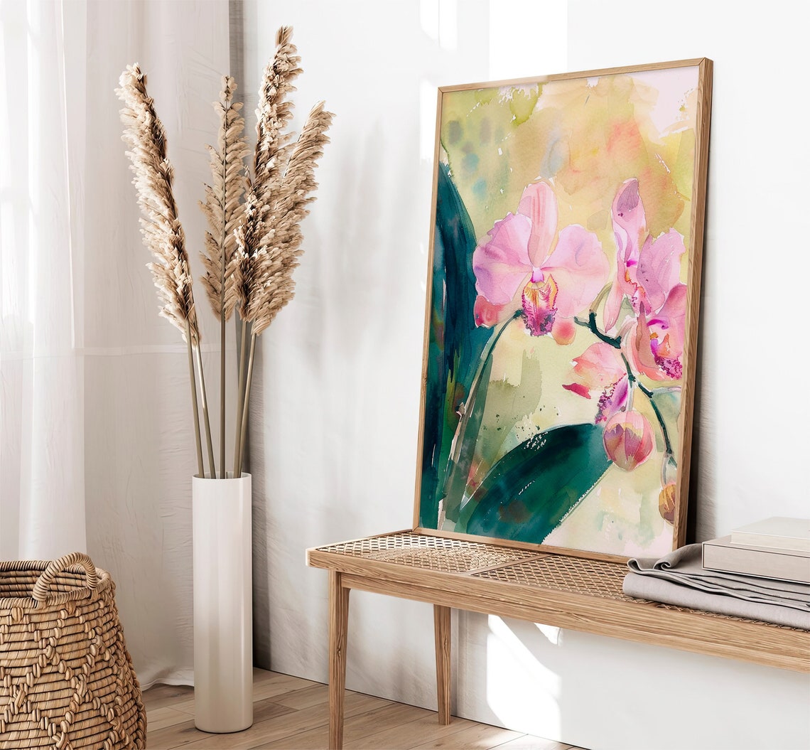 Pink Orchid Watercolor Phalaenopsis Blossom Botanical Art Poster - Image 4