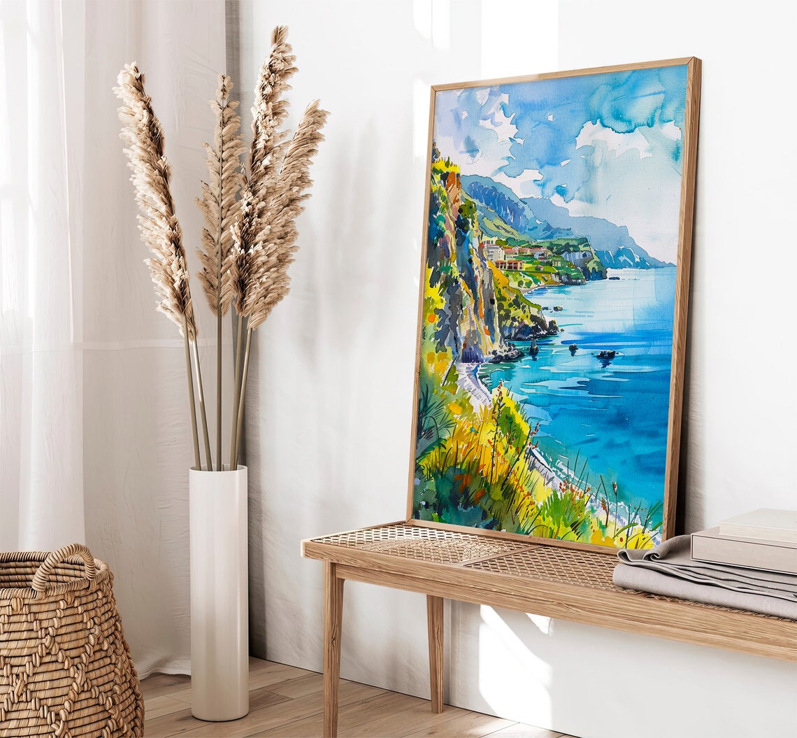Calabria Italy Rocky Cliffs Turquoise Sea Watercolor View Poster - Image 2