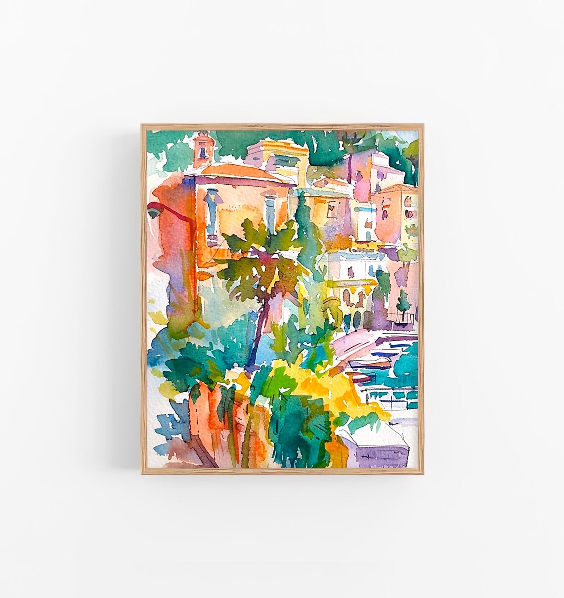 Sorrento Watercolor Cityscape, Italy Travel Poster