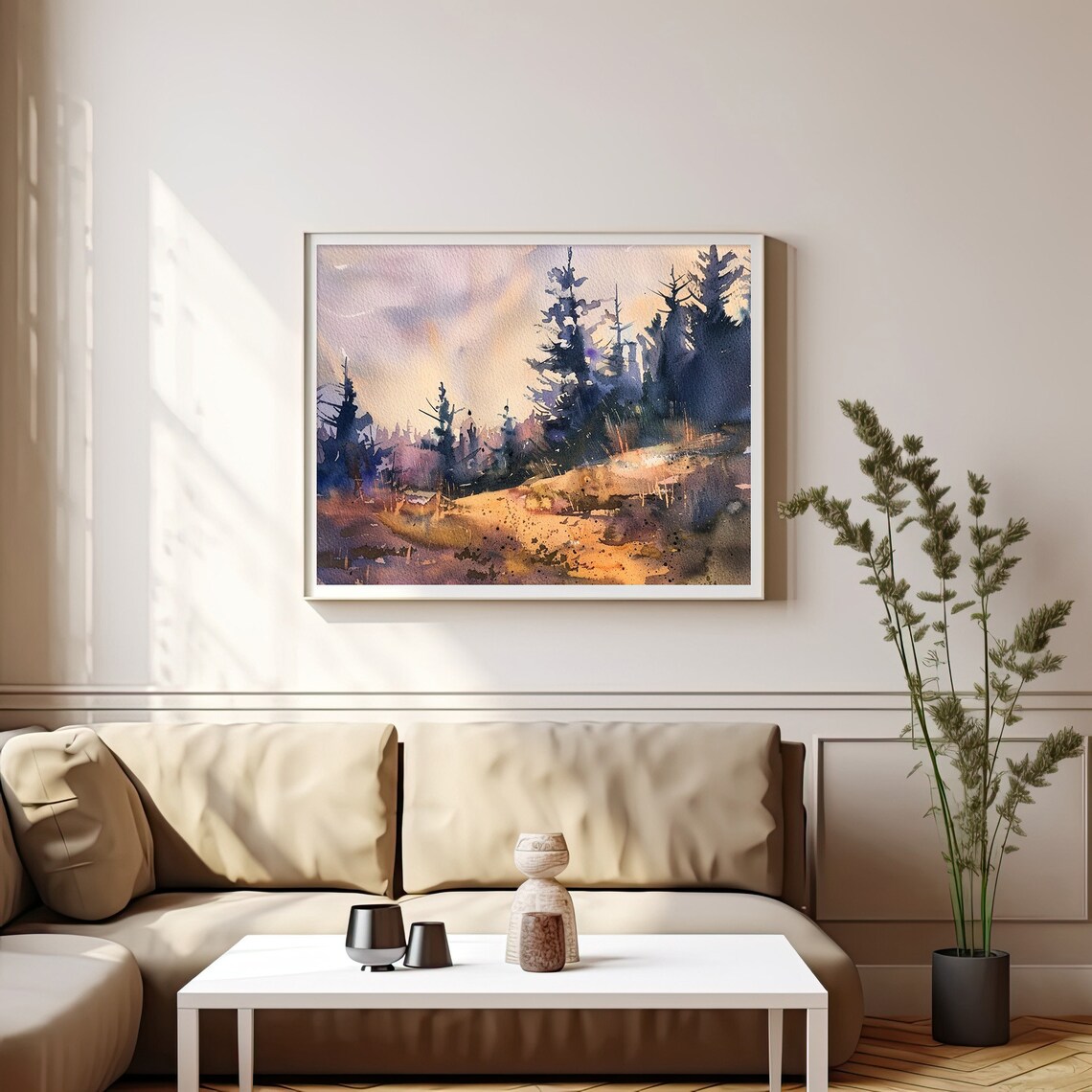 Oregon Pine Forest Sunset Glow Trees Watercolor Scenic Nature Poster - Image 2