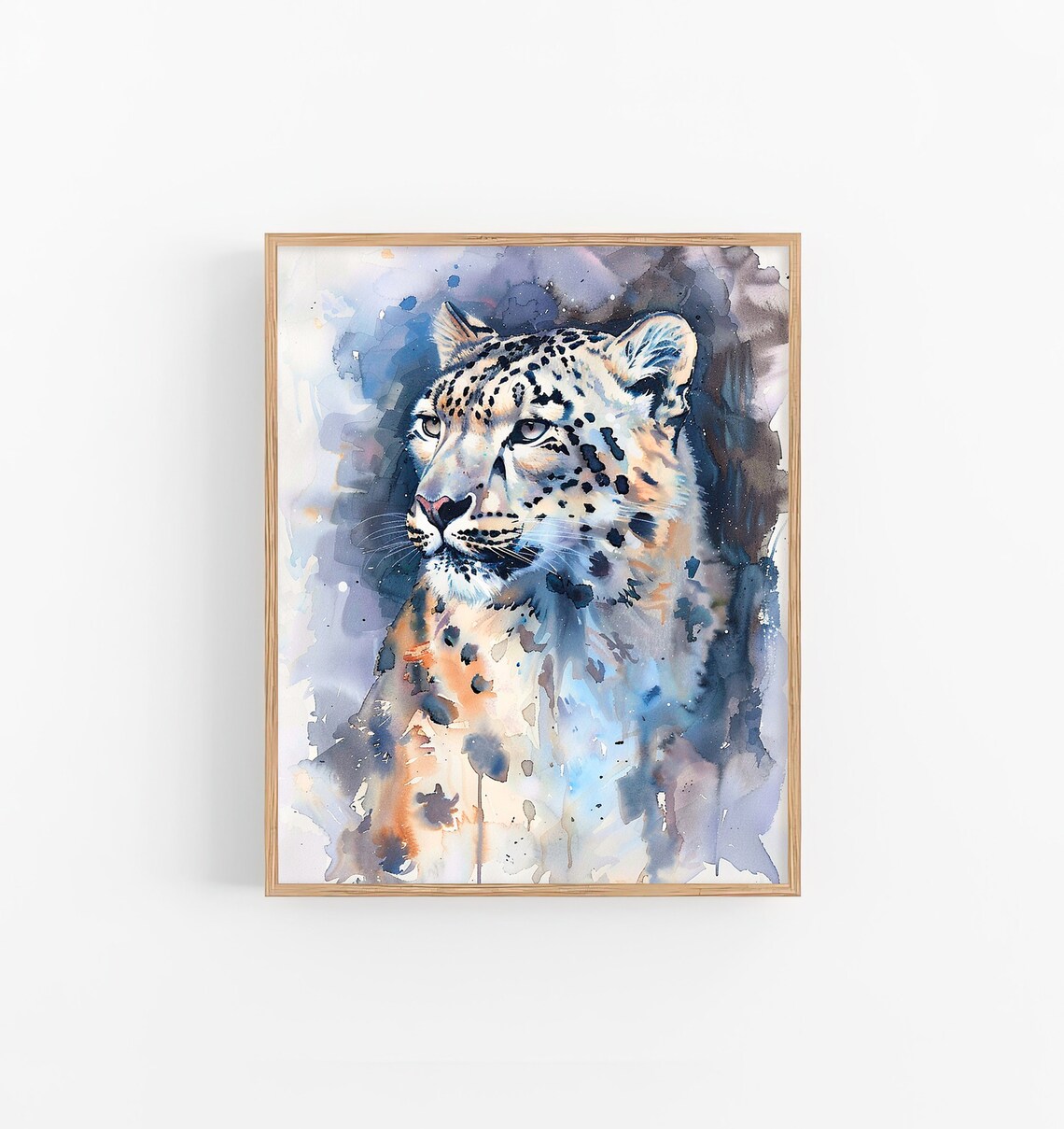 Snow Leopard Portrait Wild Big Cat Watercolor Wildlife Painting Poster