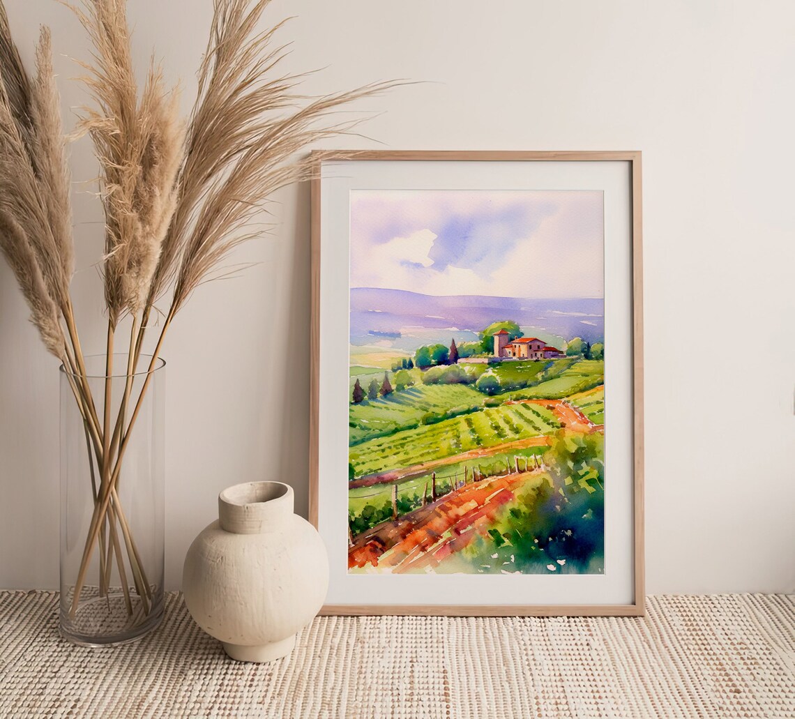 Chianti Watercolor Art Print, Tuscany Vineyard Landscape - Image 5