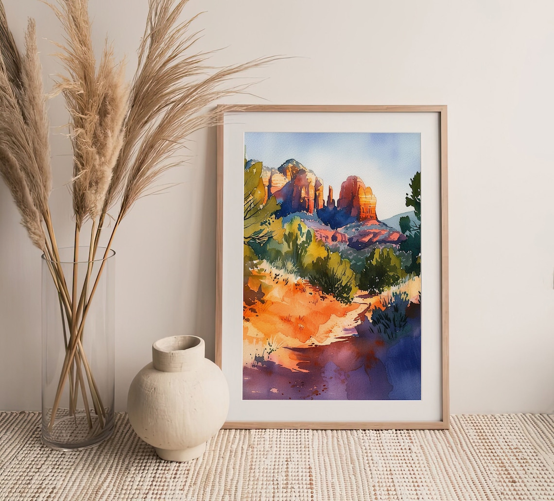 Arizona Watercolor Art Print, Sedona Mountains Travel Poster - Image 3