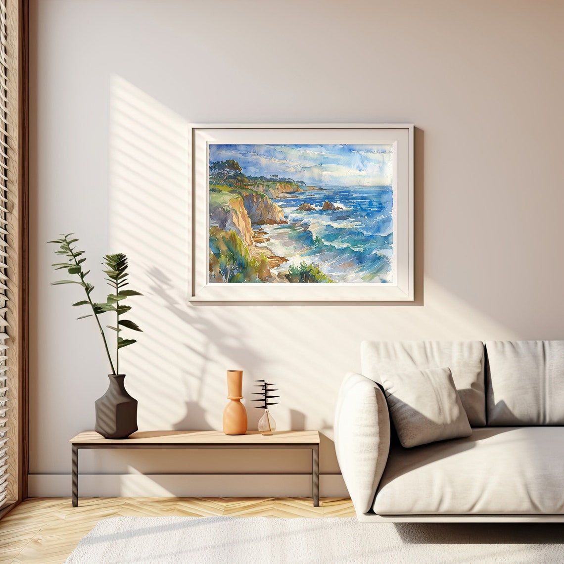 Big Sur California Coast Watercolor Ocean Cliffs Waves Seascape Print - Image 2