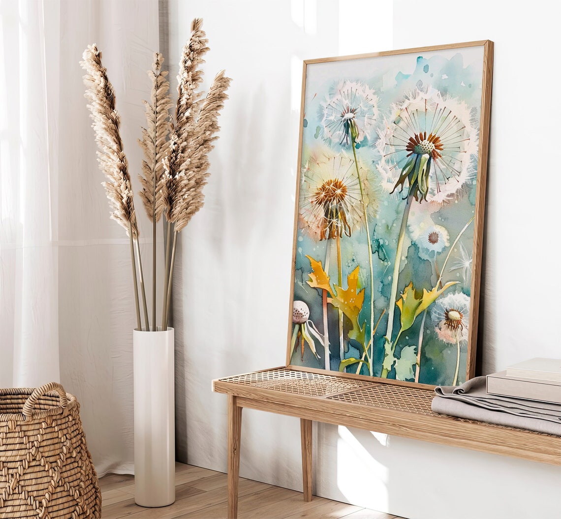 Dandelion Seeds Watercolor Wildflowers Airy Botanical Farmhouse Print - Image 5
