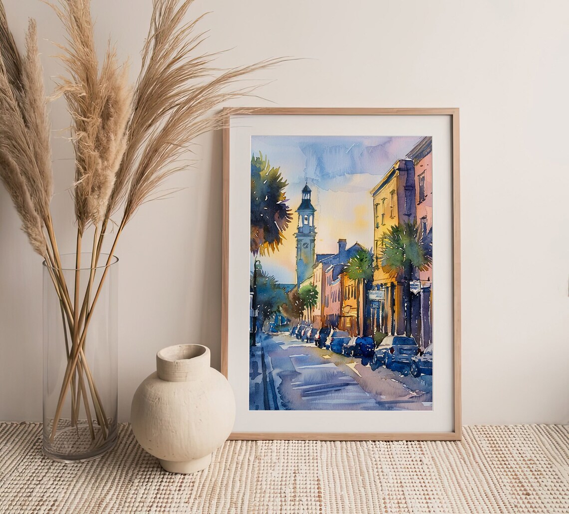 Charleston Cityscape Watercolor Art Print, South Carolina - Image 4