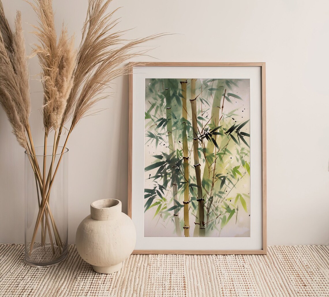 Bamboo Tree Watercolor Art Print, Minimalist Botanical - Image 2