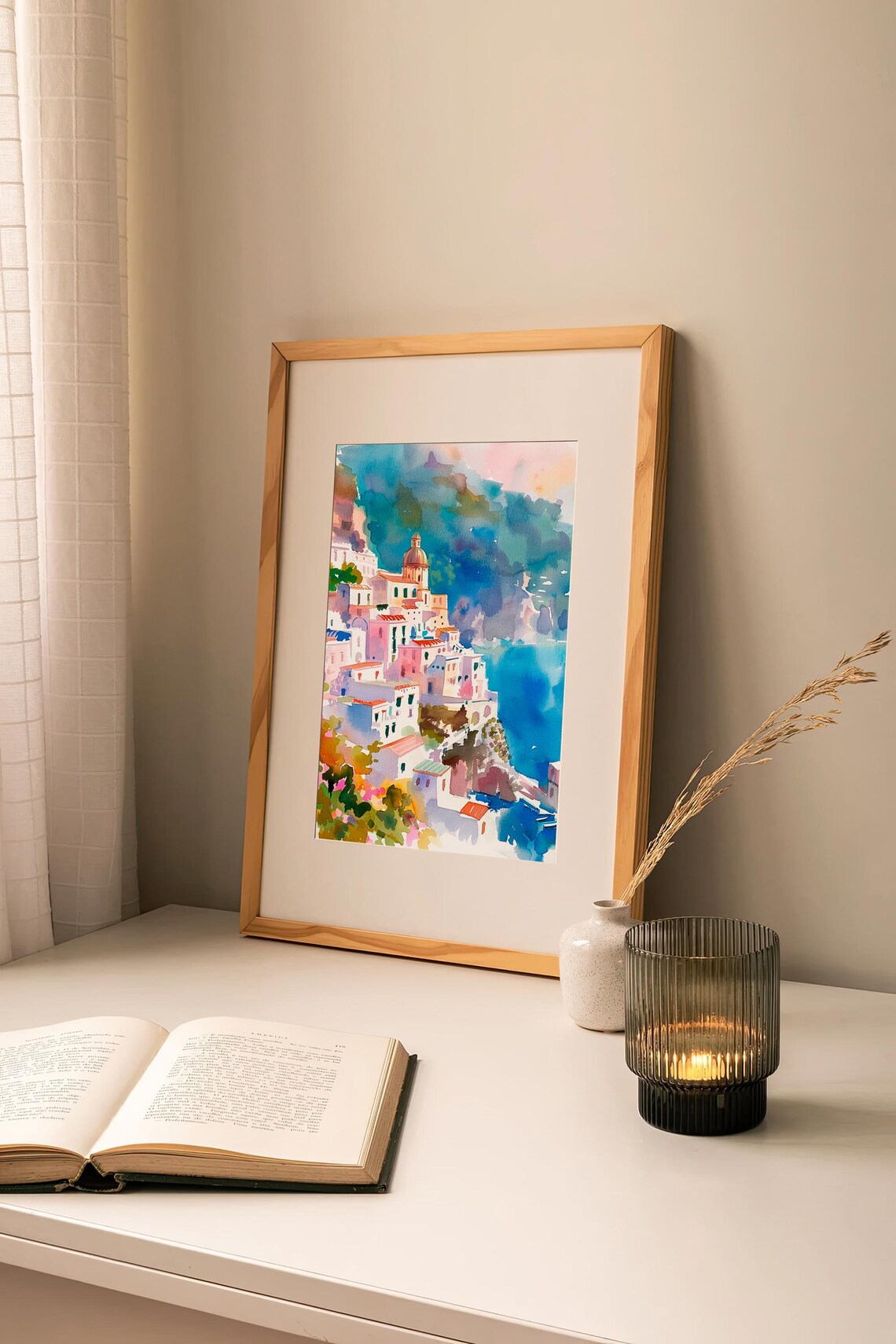 Amalfi Coast Positano Watercolor Art Print - Image 2