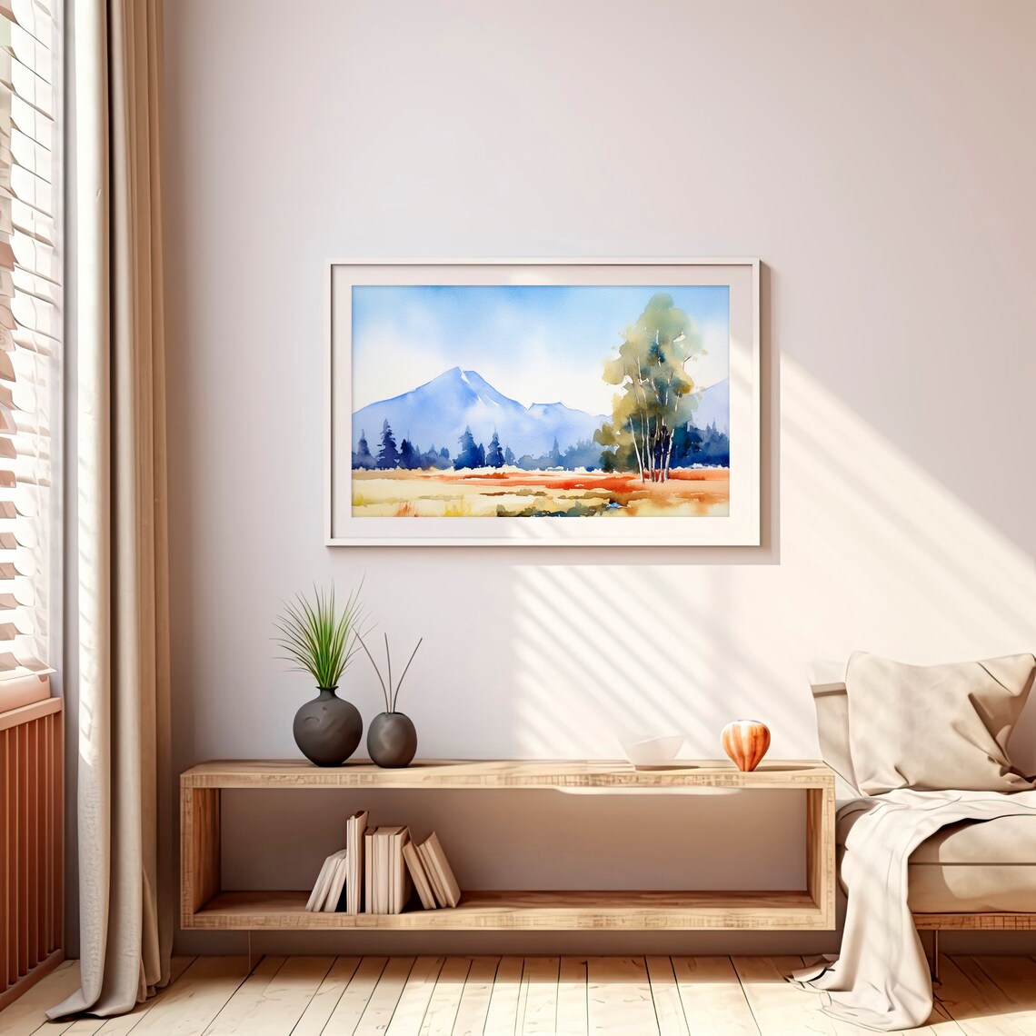 Sawtooth Idaho Mountain Meadow Stream Watercolor Landscape Poster - Image 2