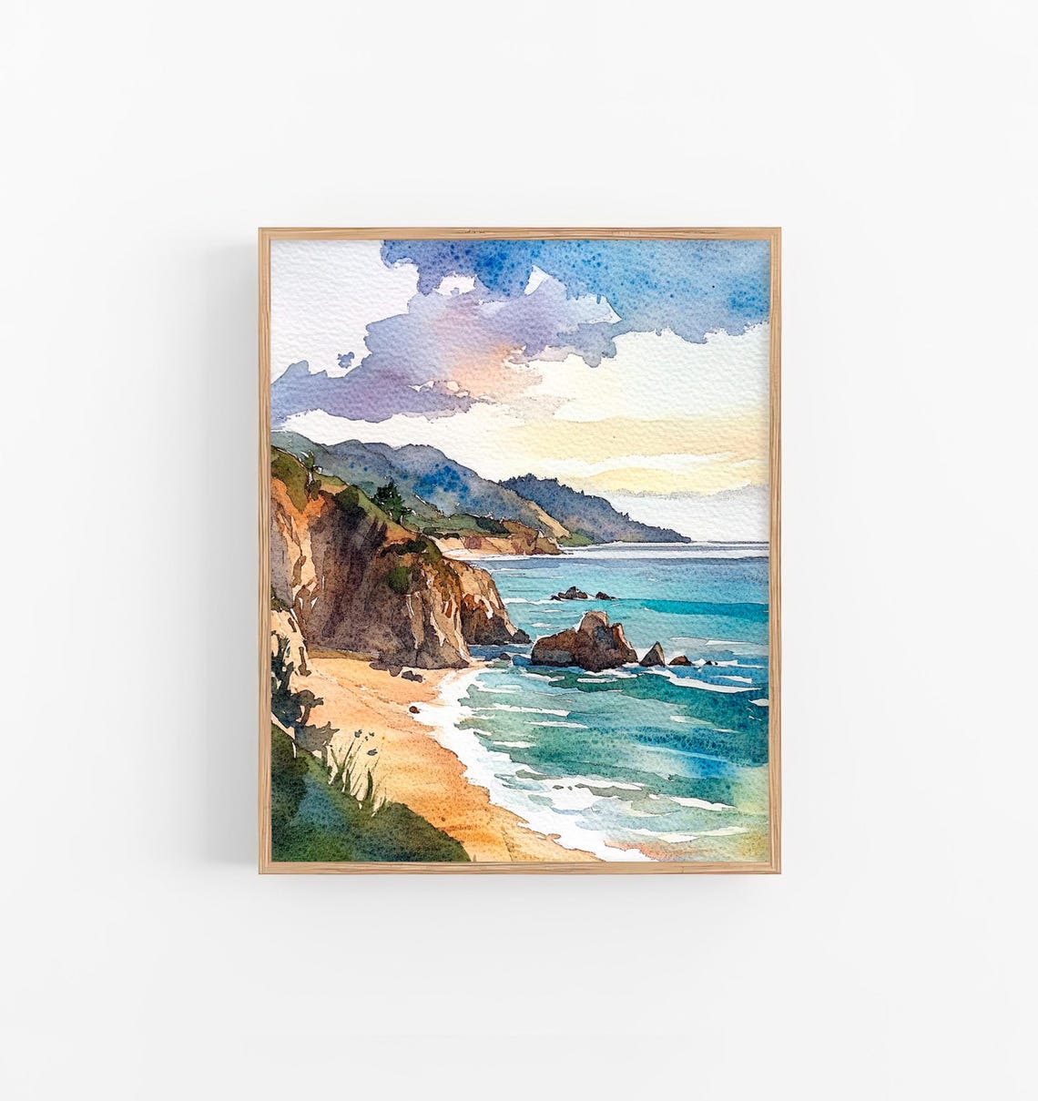 Big Sur California Coastline Cliffs Watercolor Seascape Poster