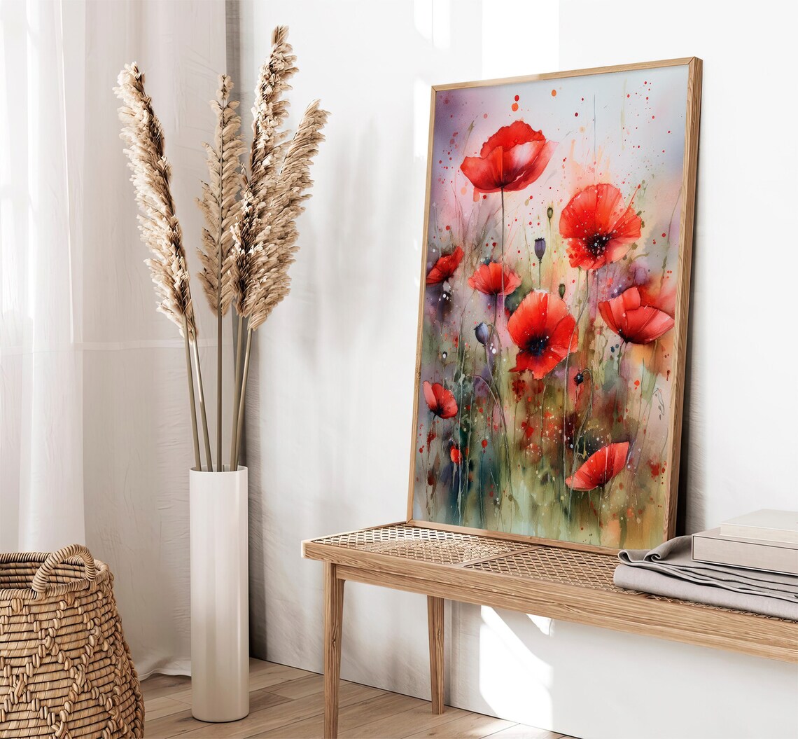 Red Poppy Watercolor Art Print, Floral Botanical - Image 2