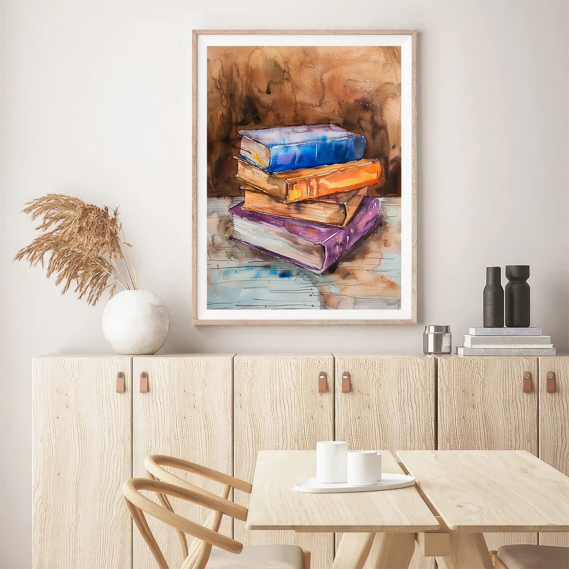 Books Watercolor Painting, Farmhouse Library Art Print - Image 4