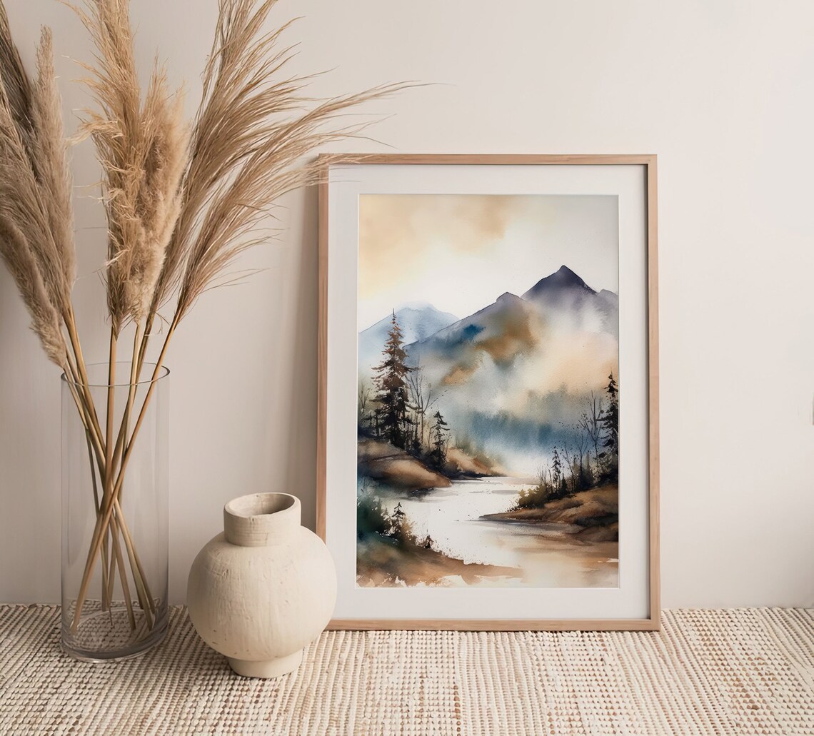 Smoky Mountains Watercolor Painting, Landscape Art Print - Image 2