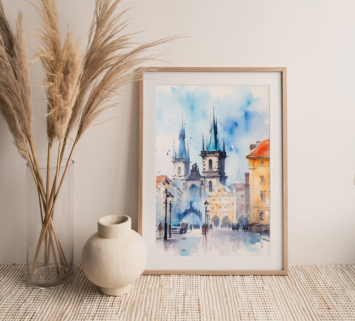 Prague Watercolor Cityscape Travel Poster - Image 4
