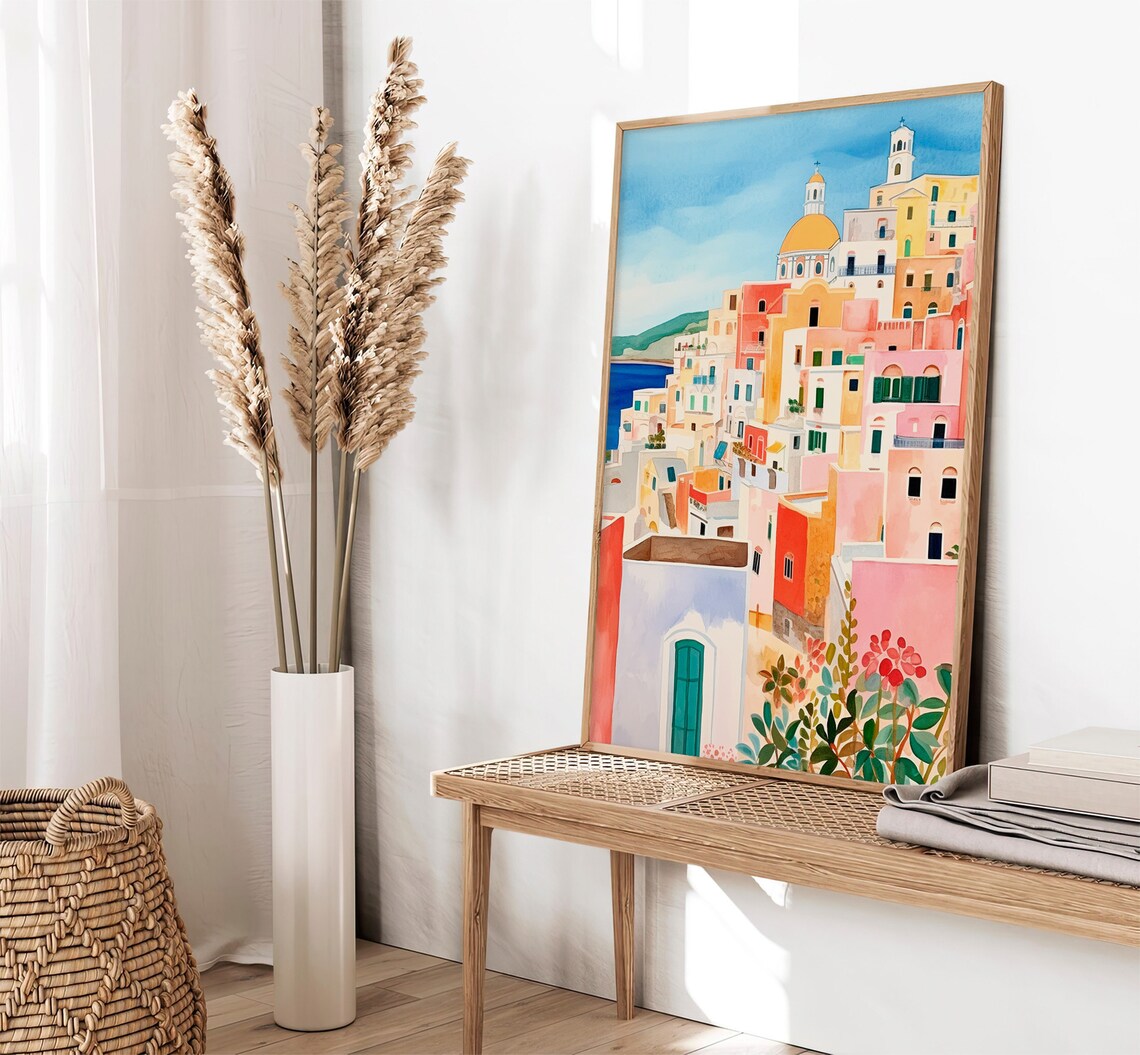 Procida Italy Coastal Village Colorful Houses Watercolor Travel Print - Image 2