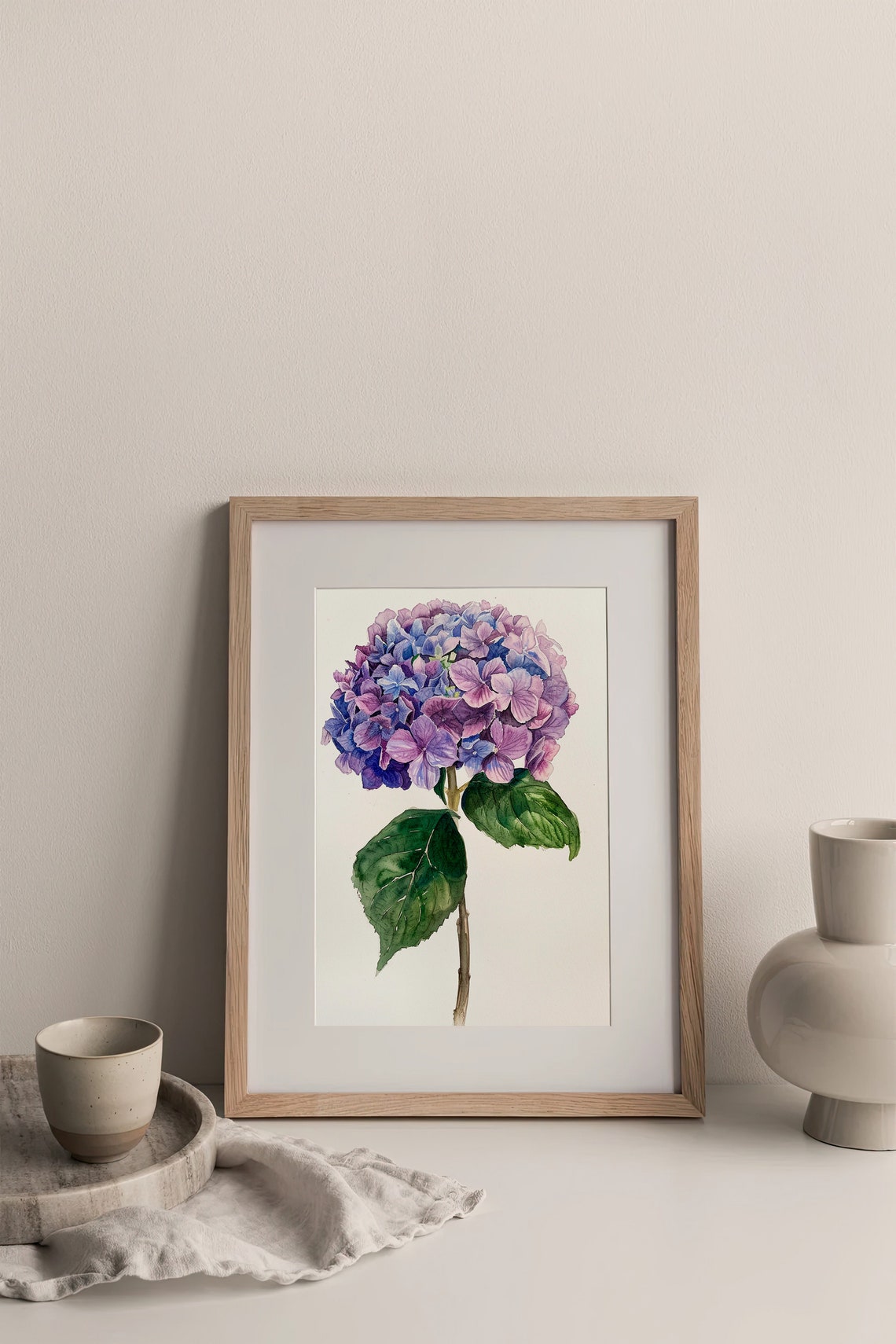 Hydrangea Watercolor Purple Blue Bloom Botanical Single Stem Poster - Image 2