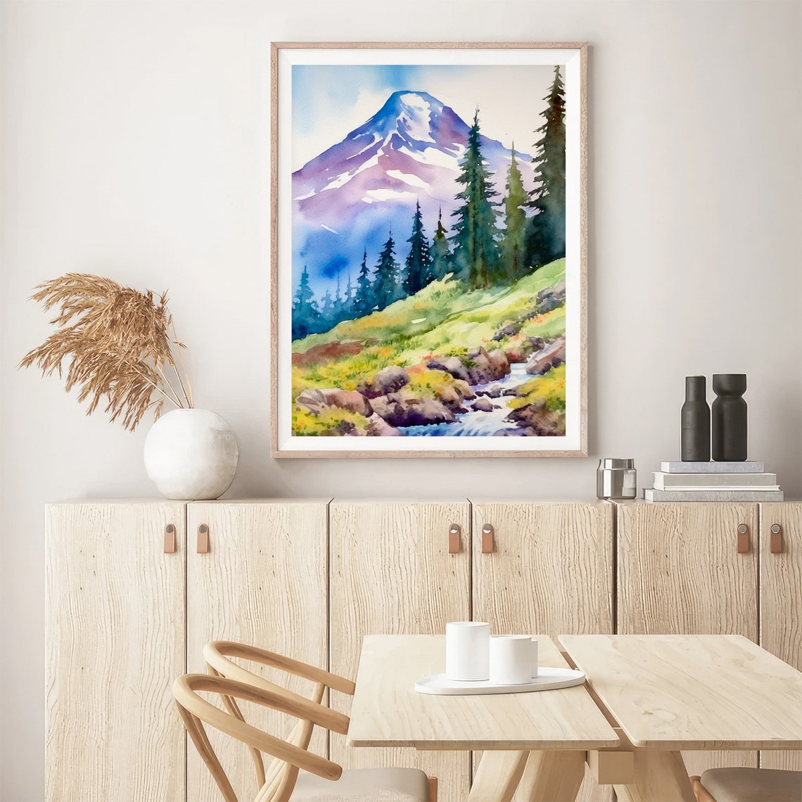 Mount Hood Snow Peak Alpine Stream Forest Watercolor Nature Art Poster - Image 3