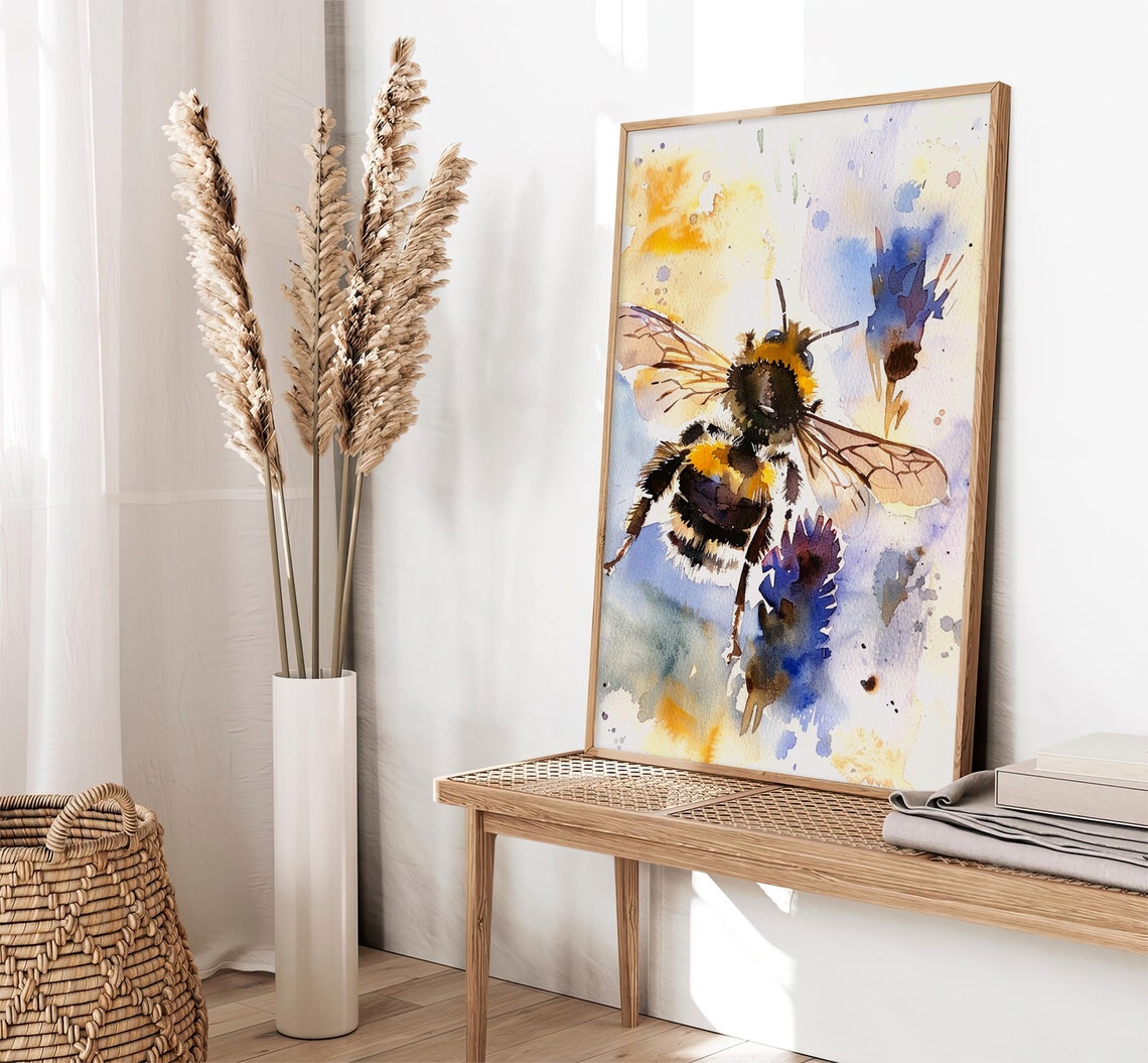 Bumblebee Watercolor Macro Bee Flower Garden Insect Art Poster - Image 2