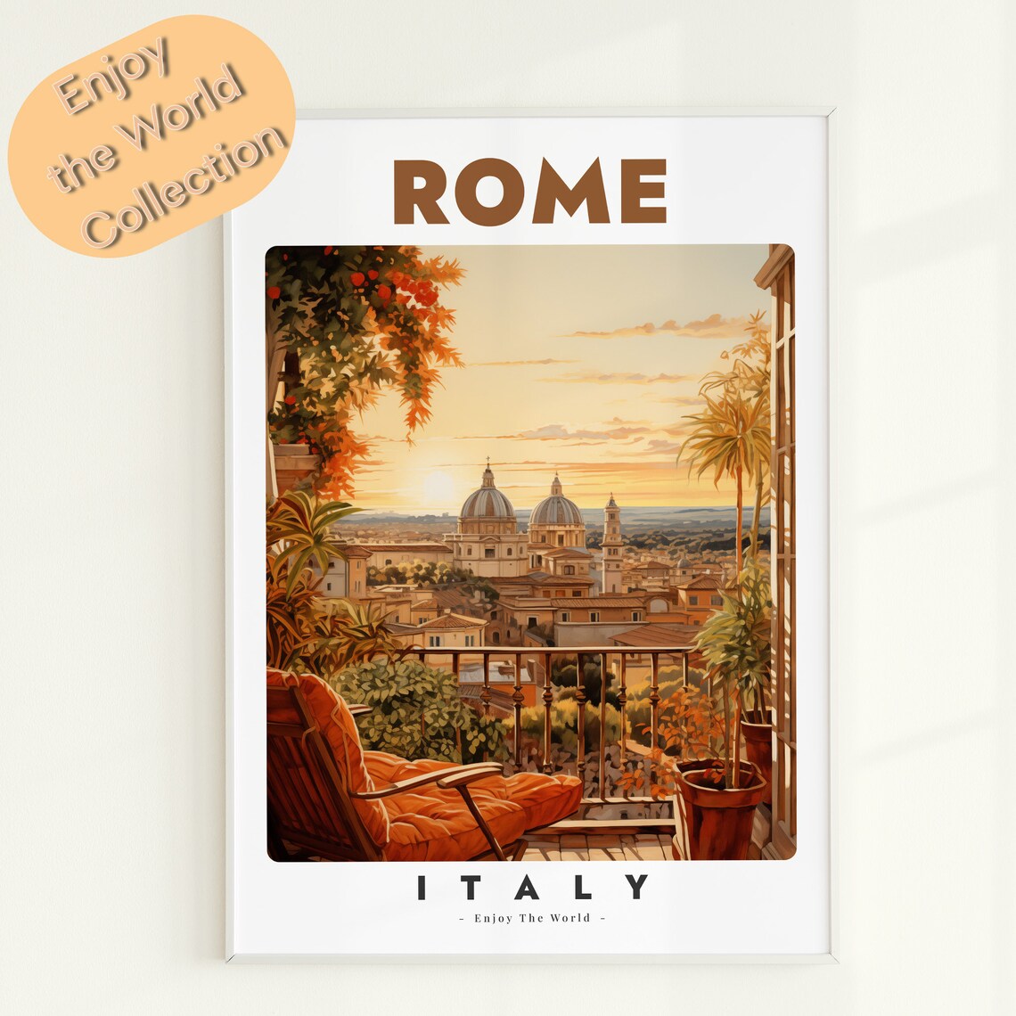 Rome Italy Sunset Terrace Vintage Travel Art Romantic Poster