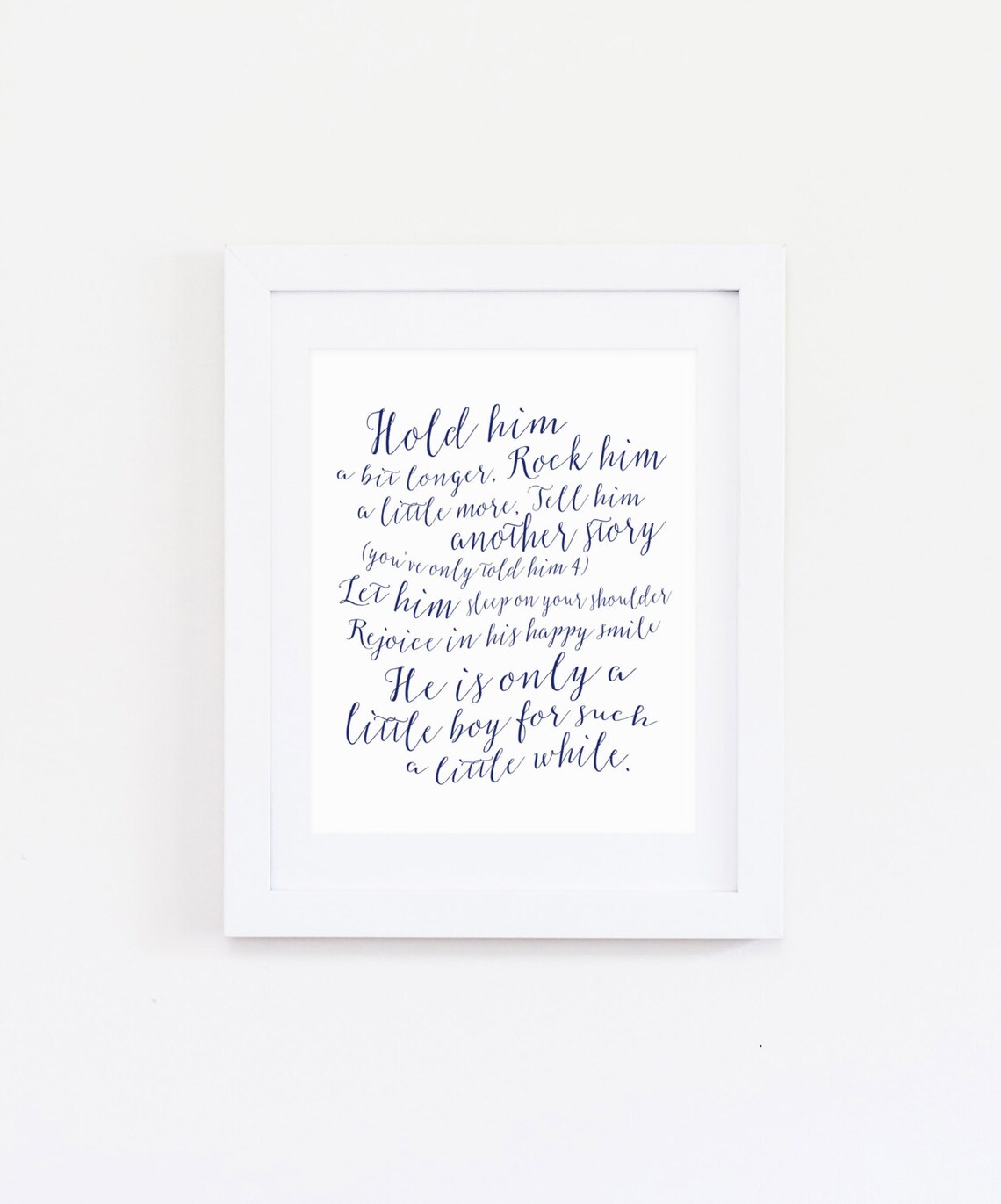 Hold Him A Little Longer, Navy Blue Nursery Art Print