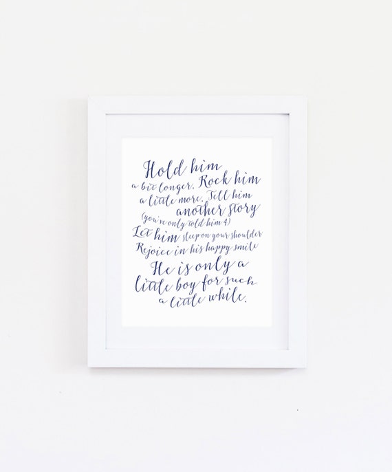 Hold Him A Little Longer, Navy Blue Nursery Art Print