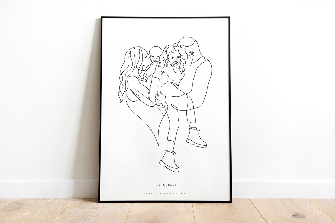 Couple Hugging Their Dog Minimalist Line Art Pet Family Poster - Image 7