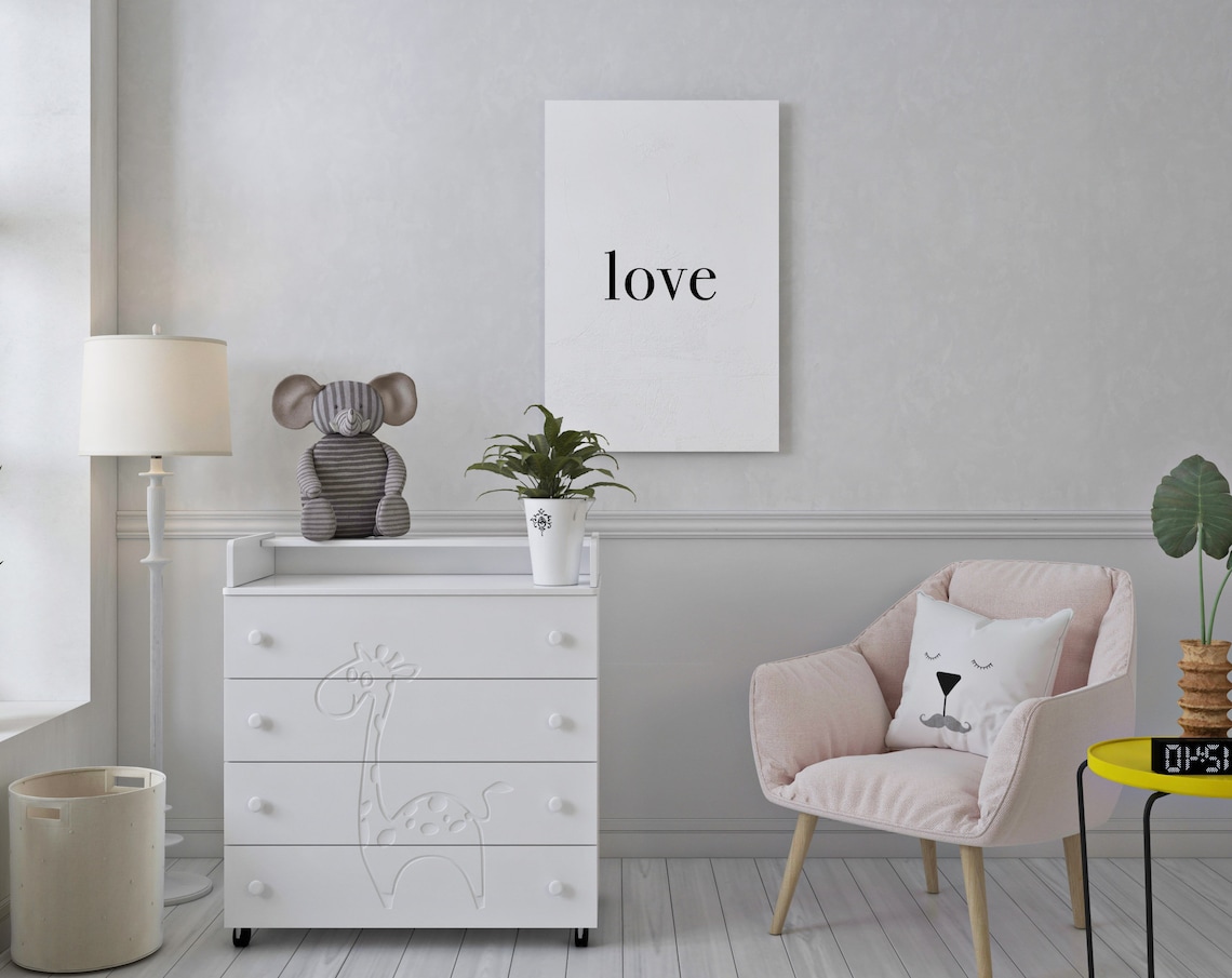 Love Minimalist Black White Word Print Simple Nursery Home Decor Art