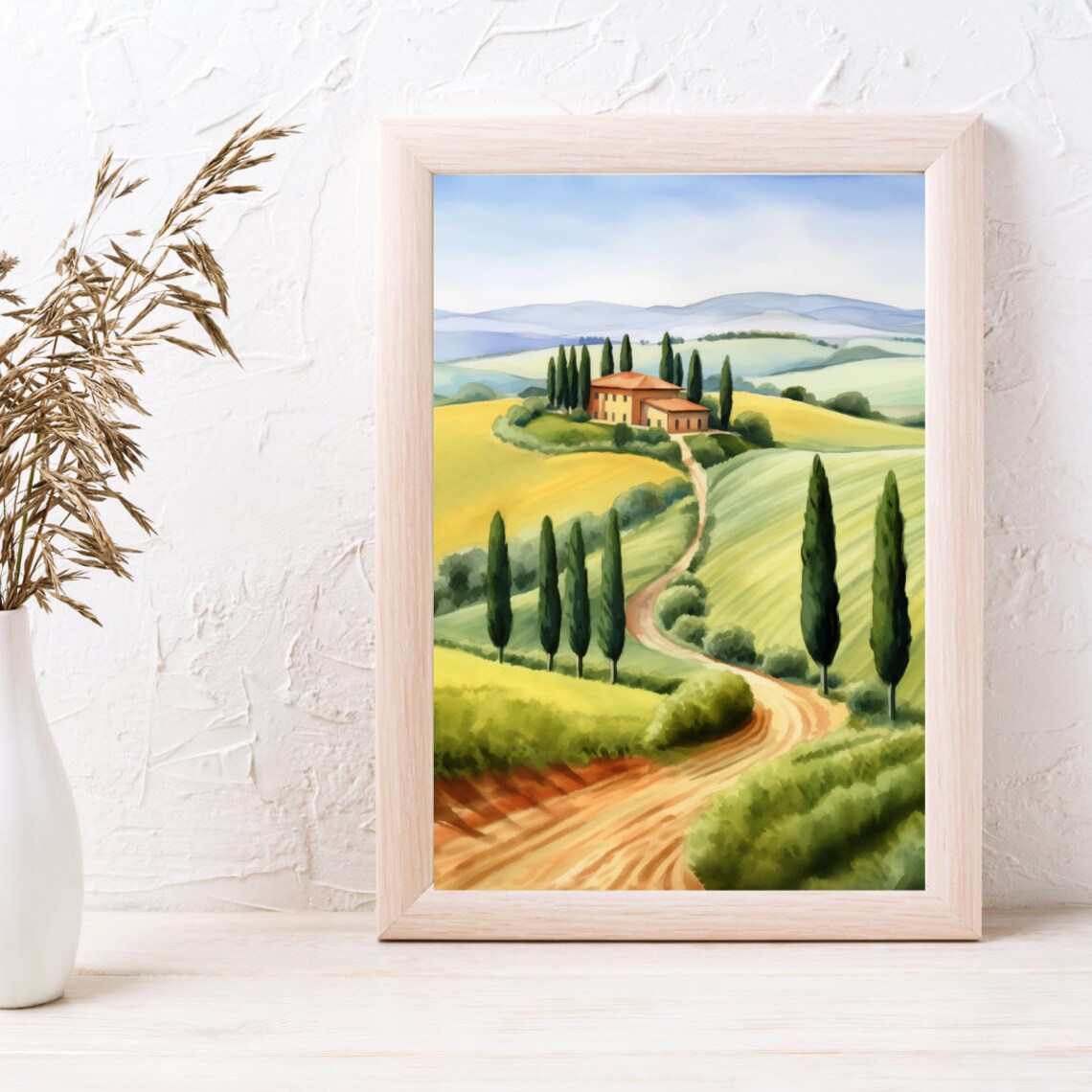 Val Dorcia Watercolor Art Print, Tuscany Hills - Image 3
