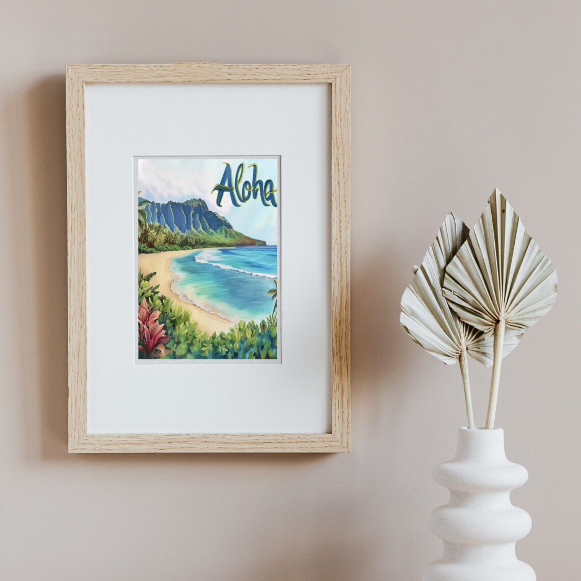 Aloha Kauai Beach With Green Sea Cliffs and Turquoise Surf Poster - Image 2