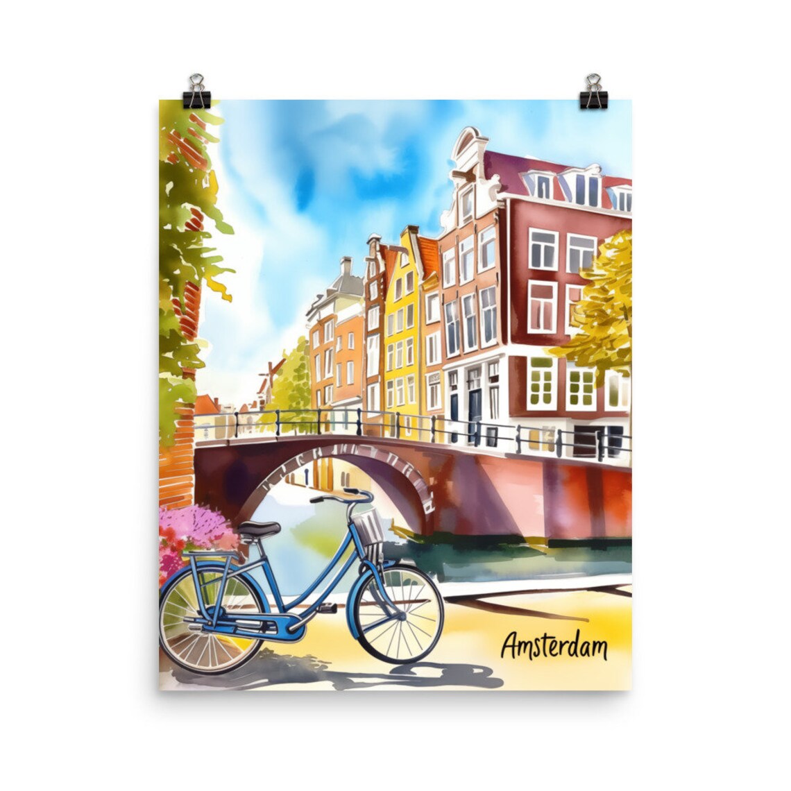 Amsterdam Watercolor Travel Poster, Netherlands