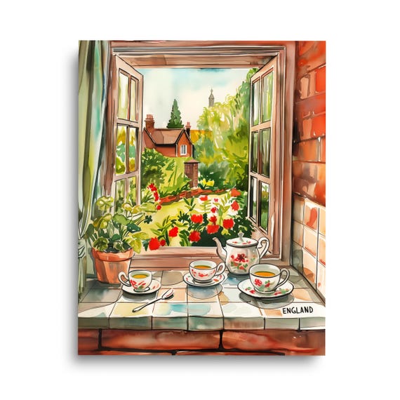 England Kitchen Watercolor Print English Wall Art Uk Travel Gift Decor Tea United Kingdom Poster Cottage Artwork