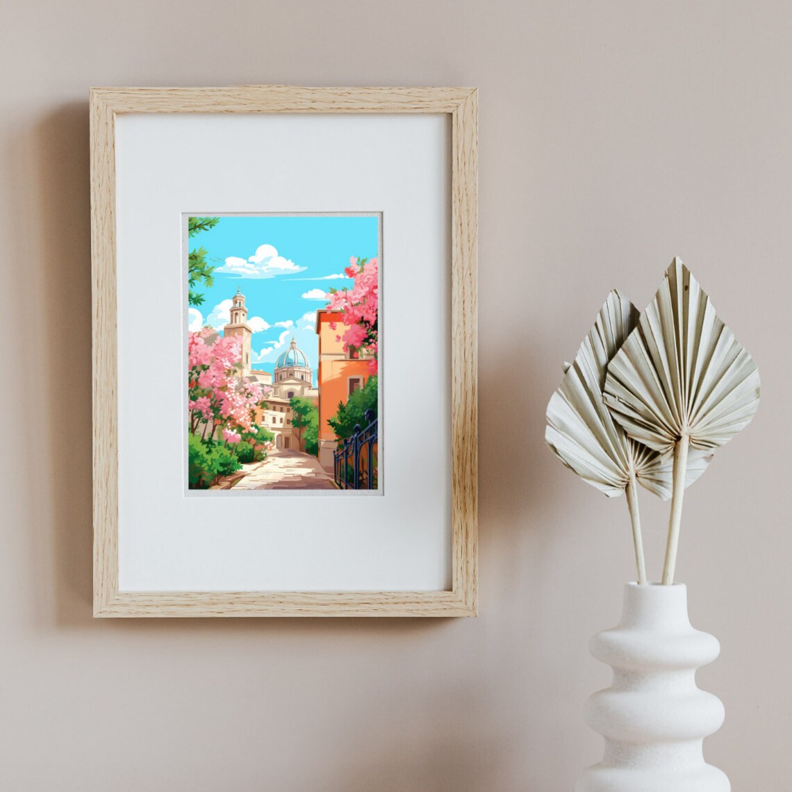 Saint Peters Basilica Rome with Pink Blossoms Watercolor Poster - Image 2