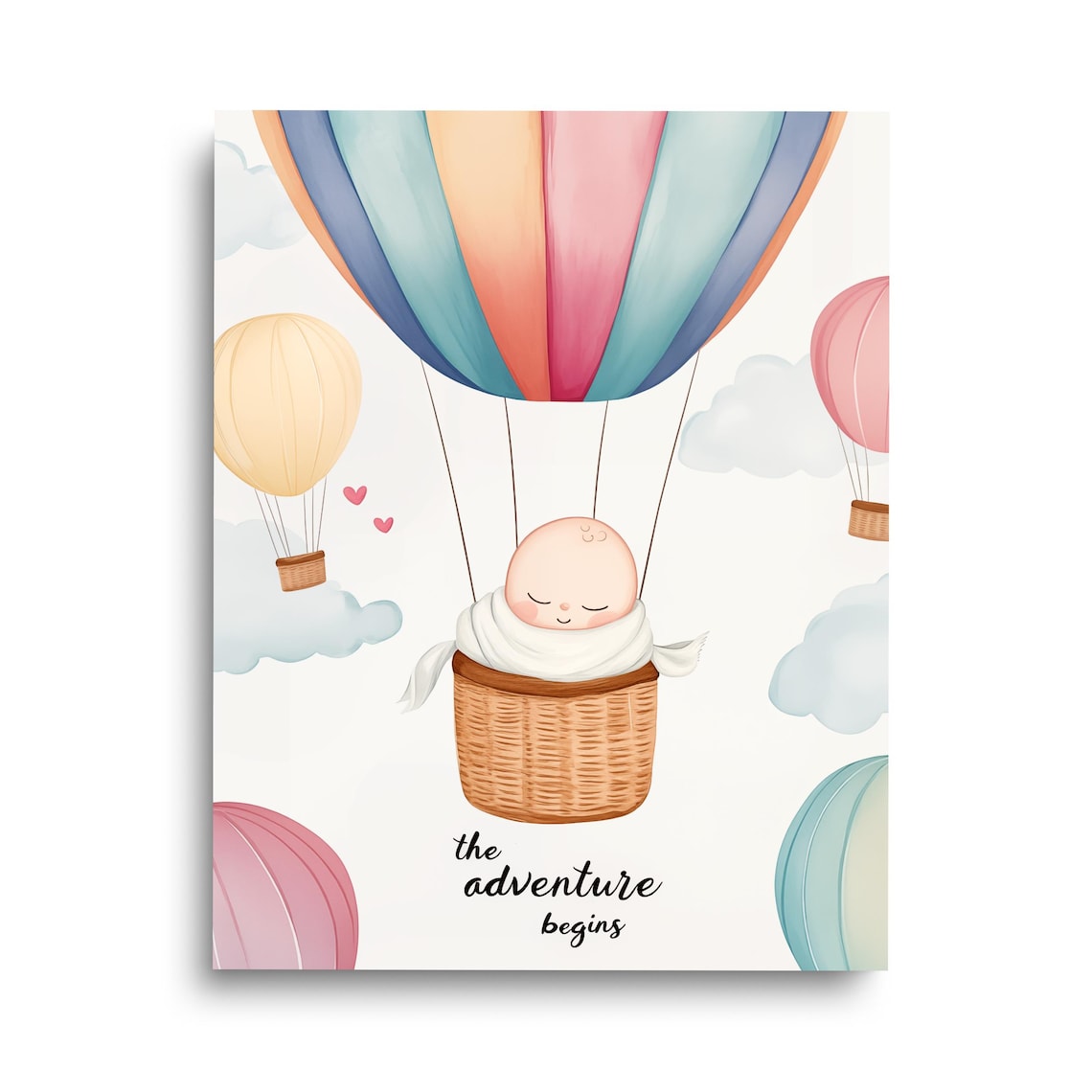 The Adventure Begins Baby Hot Air Balloon Nursery Quote Poster
