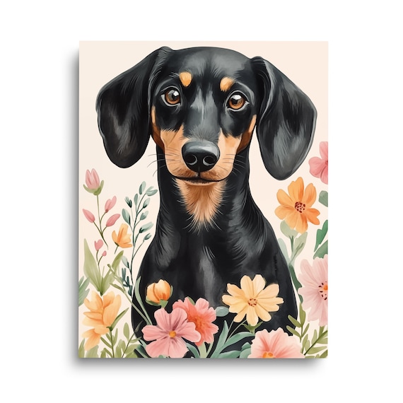 Dachshund Pet Portrait Print Dog Wall Art Nursery Decor Doggo Pets Poster Floral Lover Gift Canine Wiener